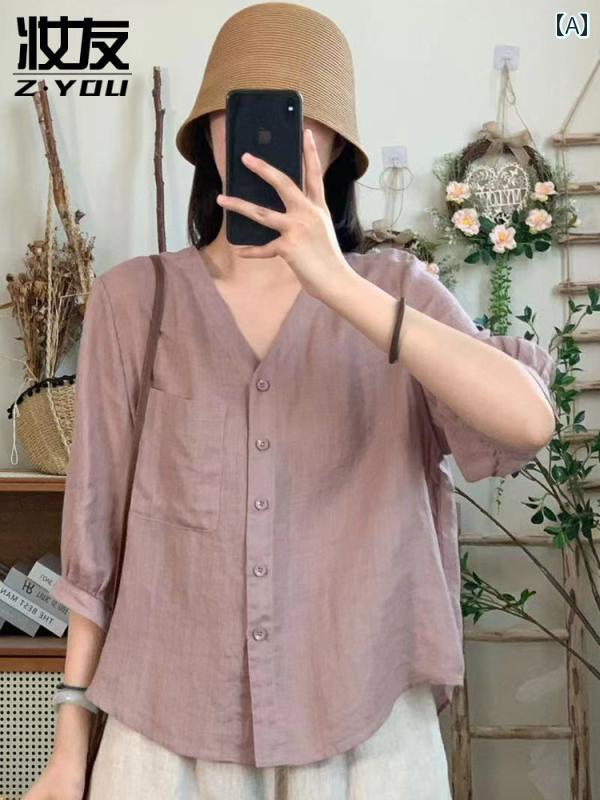 ベーシック トップス レディース ウエスタン ラミー Tシャツ レディース 軽量 高級 ハイエンド トップス 夏 コットンリネン シャツ 2025 小さい