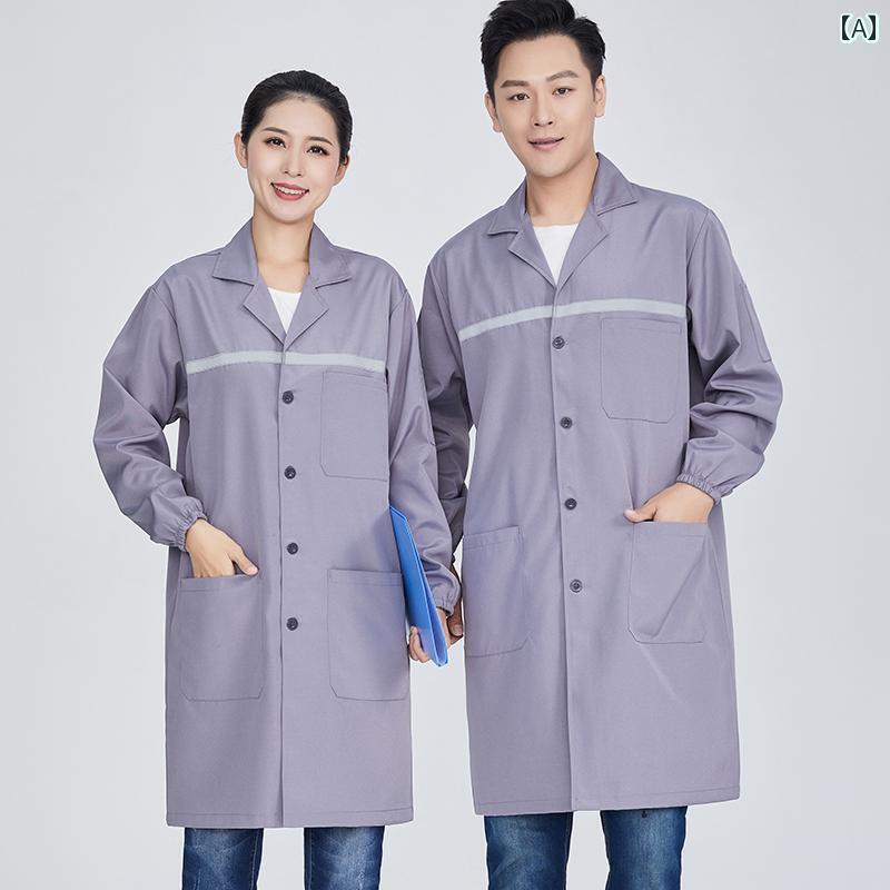 作業着 メンズ ワーク ブルー コート 作業着 ロング 作業 耐摩耗 工場 保管および 取り扱い 反射 ストリップ 男女 労働 保護 服