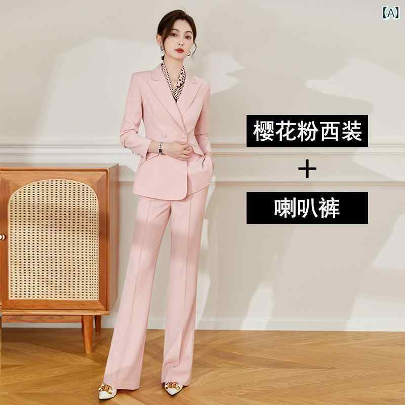 レディース　カジュアル　ウェア 女性用 ピンクの スーツ ジャケット ワイド レッグ パンツ 通勤 有能な プロな 服装 アナウンサーや 司会者の フォーマルウェア