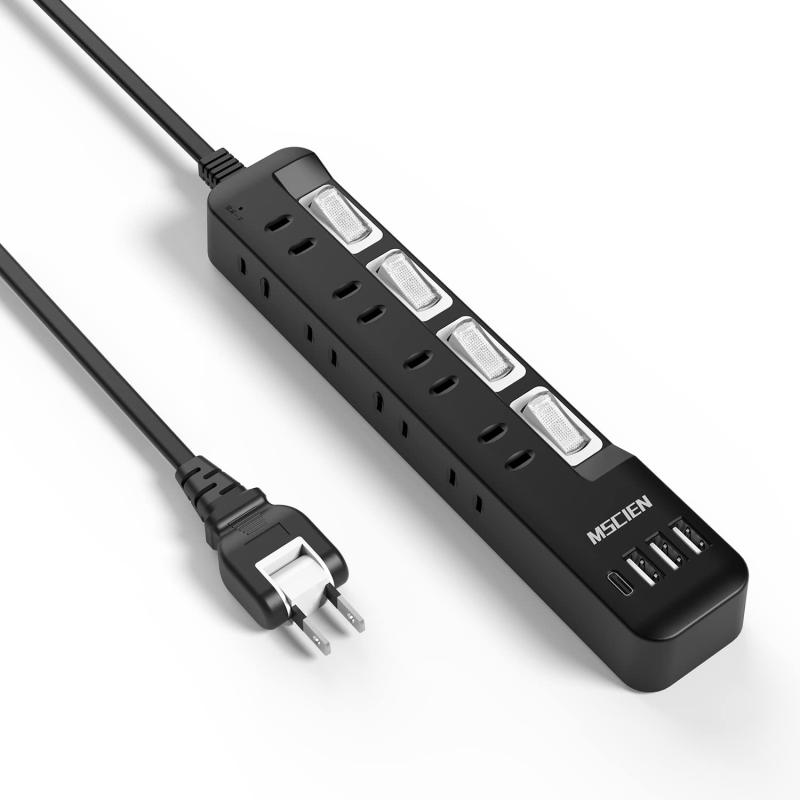 電源タップ usb付き 8個AC口 1個usb-c 3個usb-a 延長コード ブラック