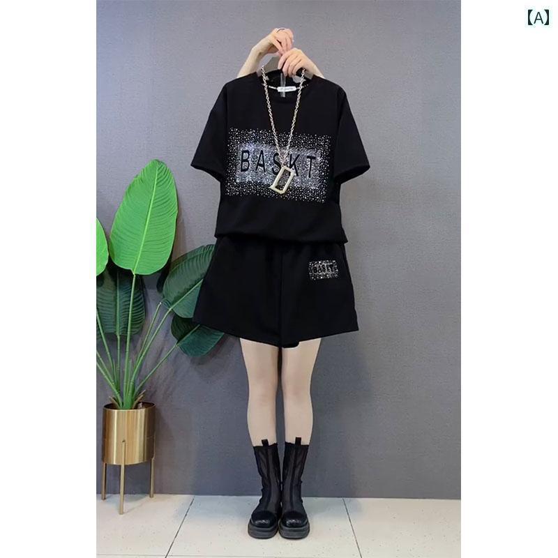 半袖　上下　レディース 大きいサイズ レディース 半袖 ショート パンツ スーツ 2024 夏の スタイルは 肉を カバー し 太らせる mmので カジュアル ツーピース(4)