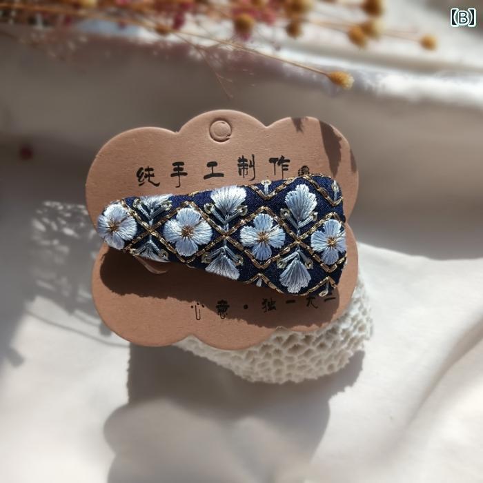 マネー　クリップ　財布 重厚な 色の 油絵 風の 精巧 刺繍の 小さい 花の ヘア ピン ヘッド ドレス ブ..