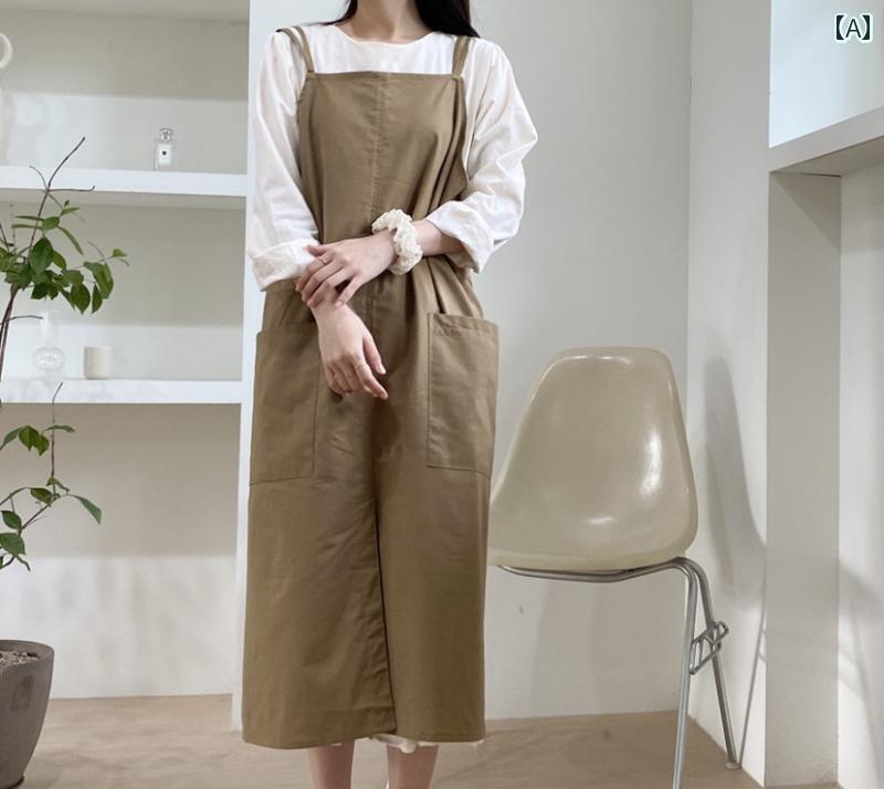 調理用　エプロン　料理 ベーキング フラワーショップ アート マニキュア ミルクティー コーヒー マスターの 大きい ポケットと スリットが 付いた 韓国 綿の ビブ エプロン
