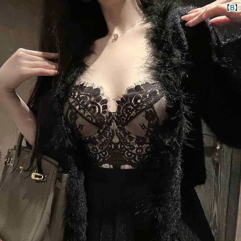 ランジェリー 下着 レース フレンチ レース サスペンダー ブラジャー 下着 薄型 ビッグ チェスト ギャザー スポーツ バックレス ソフト スチール リング スウィート スパイシー スモール トップ