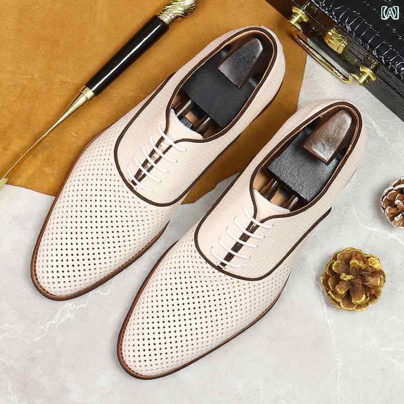 ビジネス 革靴 シューズメンズ 革 夏 サンダル 通気性の ある オックスフォード シューズ オフ ホワイ..