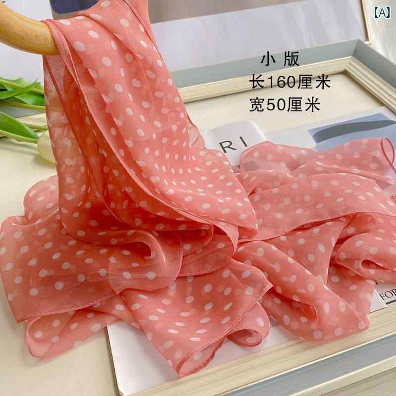 スカーフ　おしゃれ レディース ドットの ピンクの レディース シルクスカーフ 文学的な レトロ ロング..