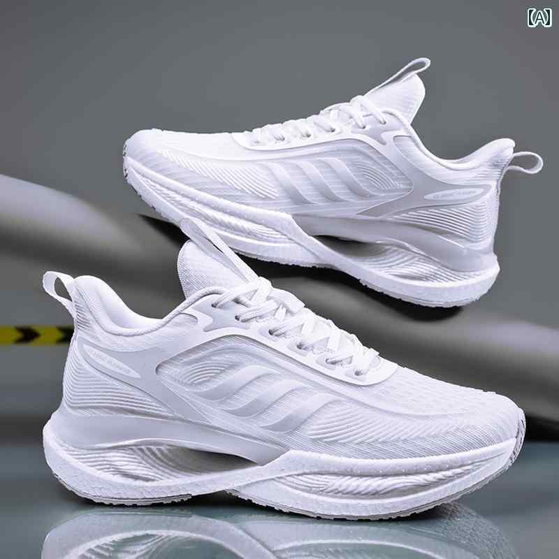 メンズ 白靴 スニーカー カー ボン プレート ランニング シューズ メンズ 白 中学生 ティーンエイジャー 夏 通気性 メッシュ スポーツ ホワイト