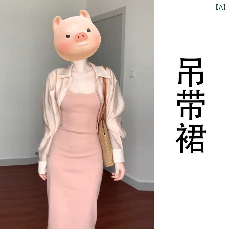 スリムフィット サスペンダードレス フレンチ ハイエンド スリム ウエスト ピンク サスペンダー ドレス ロング スカート 女性 夏 2025