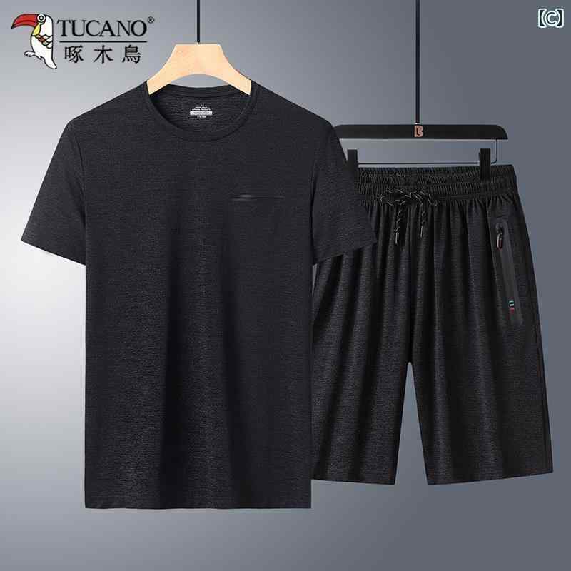 メンズ おしゃれ スウェット セット ウッドペッカー 夏 メンズ スポーツ スーツお父さんの 薄手 速乾 ..