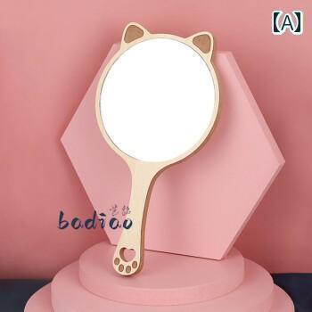 手鏡 コンパクト 小さい 鏡 手持ち 式 美容院 特殊 化粧 レトロ 木製 ハンドル ミラー 美容 ポータブル