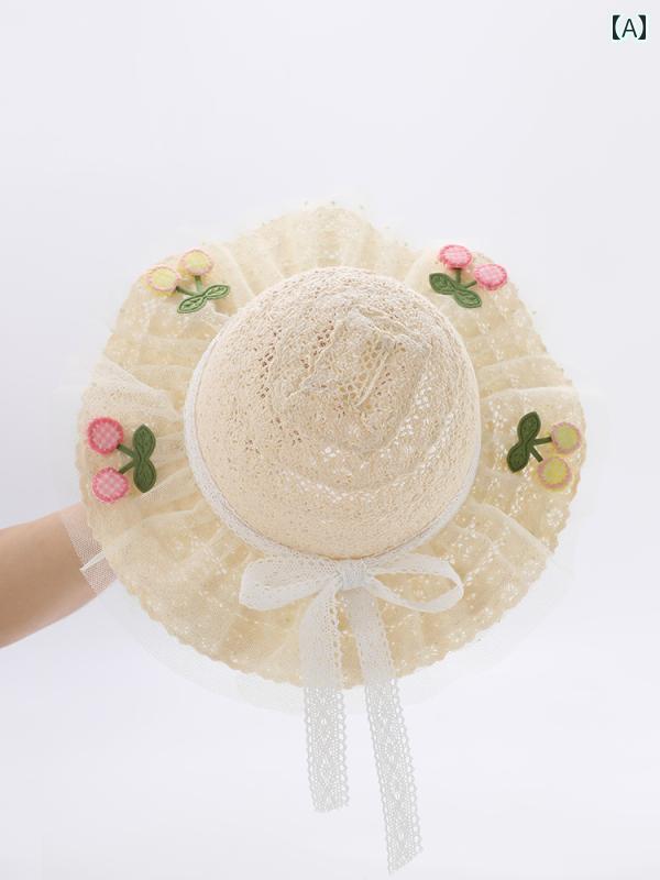 子供用 麦わら 帽子 女の子 ベビー 帽子 夏用 薄型 サンハット プリンセス ガール 夏用大 つば 子供用