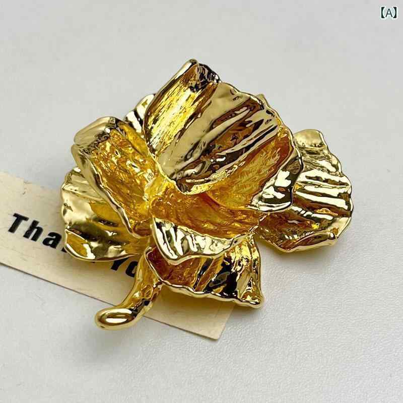 アクセサリー ブローチ レディース と アメリカ レトロ 立体的な 金の バラの ブローチ 女性用 ハイエンド 精巧 ファッション コート スーツ ピン