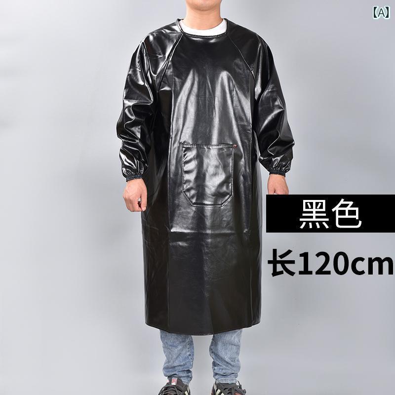 防水防油長袖反敵なエプロン。大人用男女兼用 ソフトレザーの調理服。厨房用エプロン。