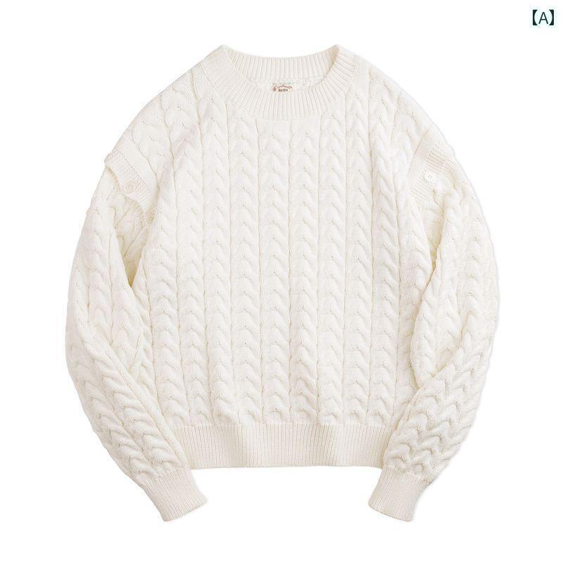 レディース ニット セーター マッデン 取り外し 可能 ケーブル セーター レトロ クリーム ホワイト ラ..