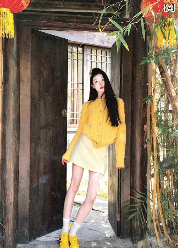 レディース ニット セーター 宋秀妍のSENIORSブランドから黄色の編み針を使った絞り柄が特徴の2025春コ..