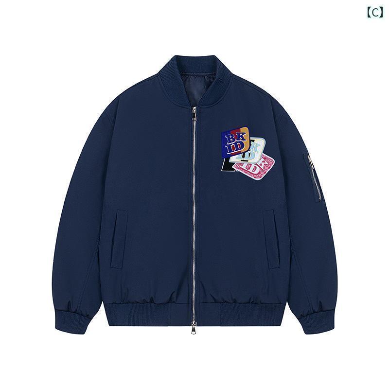 メンズ レディース 刺繍 FOCKのアメリカ風のレトロ刺繍とで留めるゆったりとしたフライトジャケット。男女兼用で春や秋に最適。