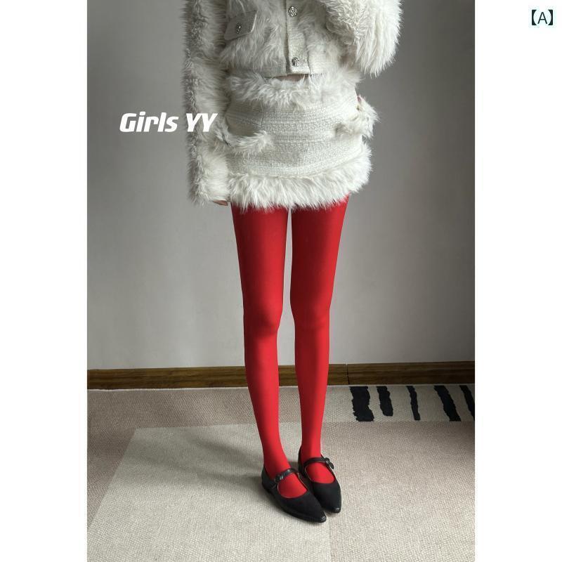 レディース ストッキング ガールズYYのレッドカラーのレトロレッグウォーマーはスリム印象を与えるにベ..