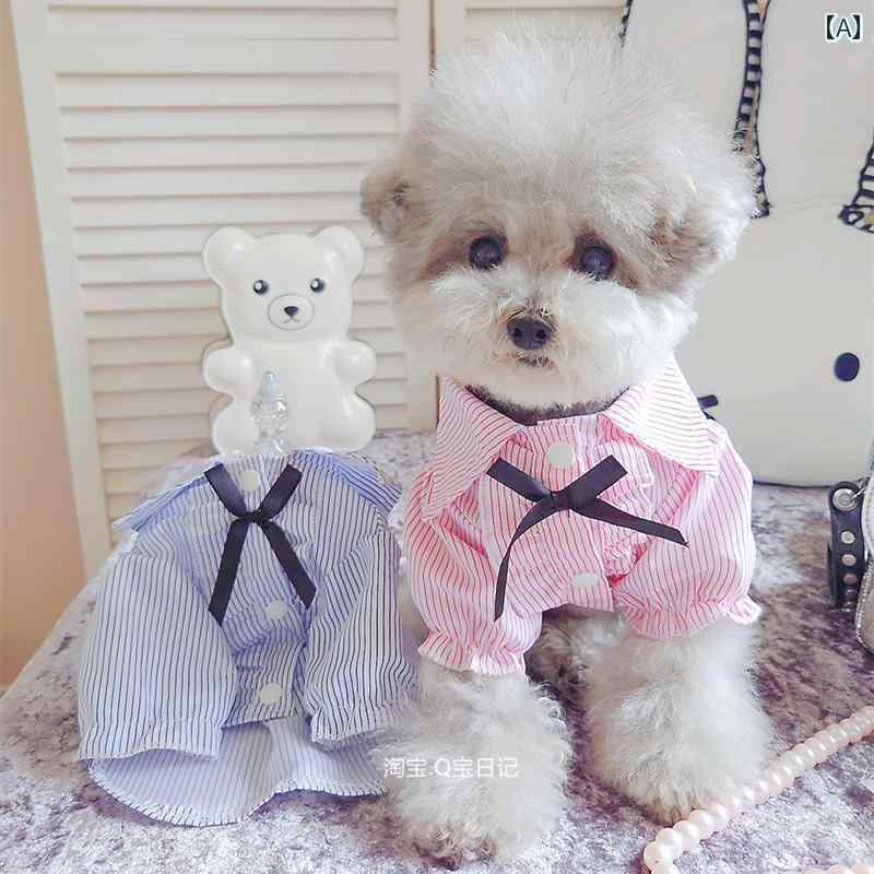 かわいいストライプのペット用シャツ。猫やビションフリーゼシュナウザーテディベアなどのパピー用春夏..