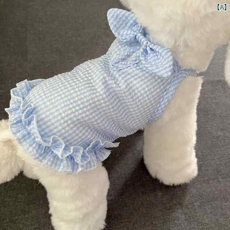 わんちゃん ペット服 かわいい チェック 柄 ちょう 結び サスペンダー スカート ペット 春 薄 部 犬 猫..