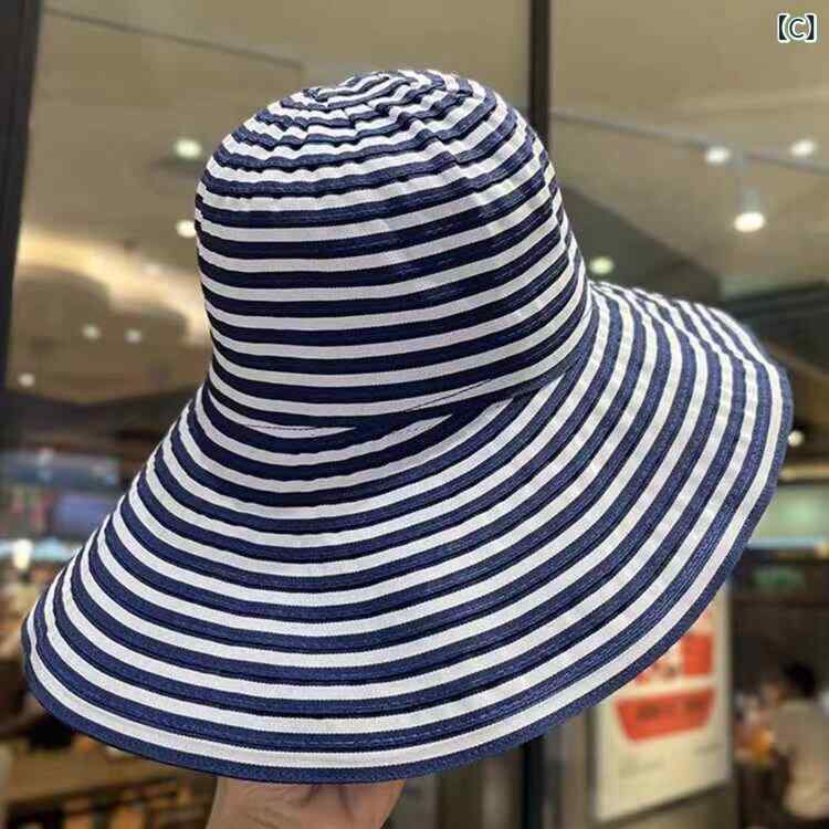 帽子 レディース サンハット 夏のストライプのフィッシャーマンハットは女性向けで...
