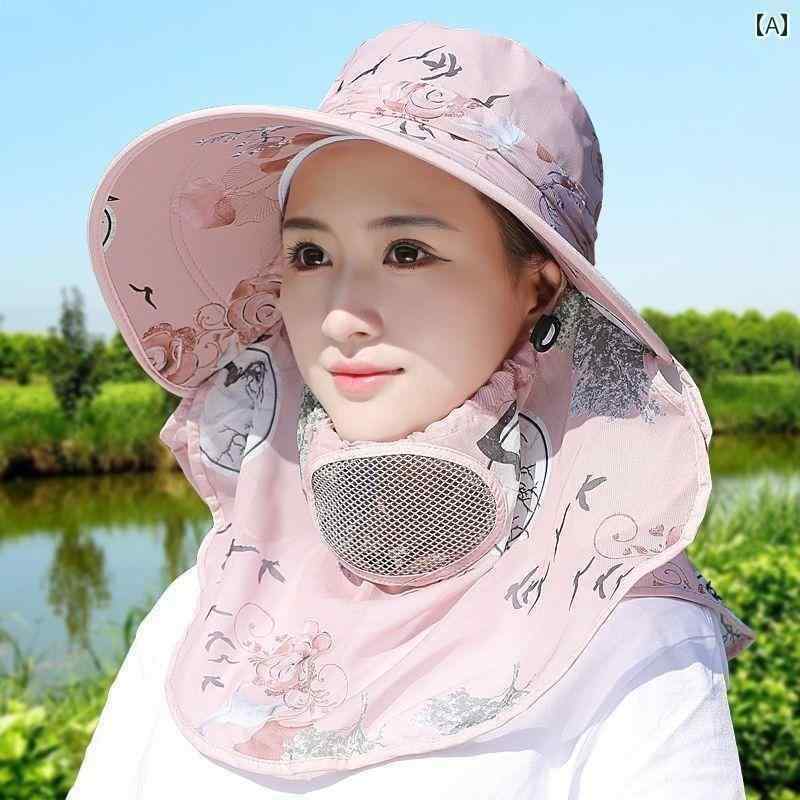 帽子 レディース サンハット 女性用 サンハット 日焼け防止 紫外線 茶摘み 帽子 マスク ネック プロテ..