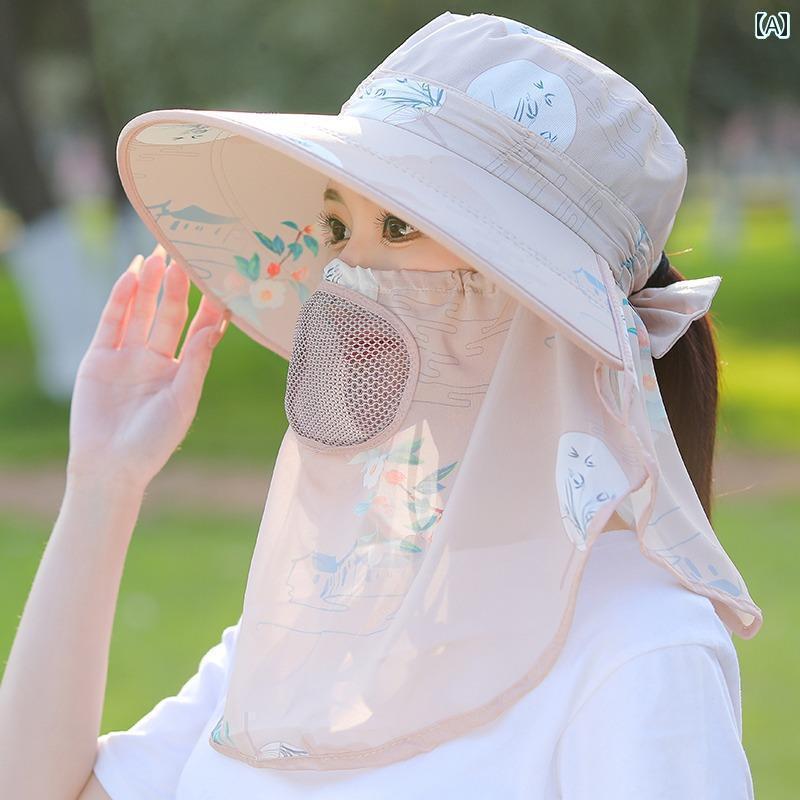 帽子 レディース サンハット 畑で 作業 する 日よけ 帽子 女性用 茶摘み 日焼け 止め マスク 首の 保護..