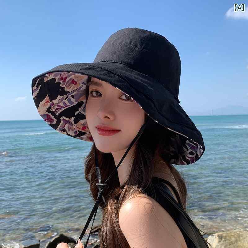 帽子 レディース サンハット 韓国夏用双面つば広帽子女性向けSNSで話題のアイテム。顔を覆い紫外線や日..