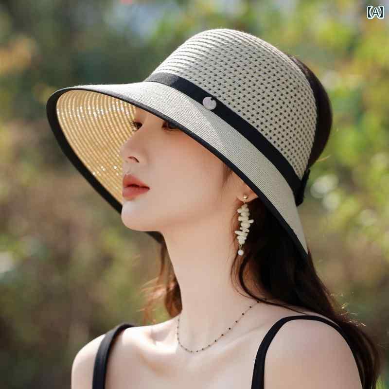 帽子 レディース サンハット 夏の海辺やリゾートビーチで使えるつば広の日よけ帽子。蝶々のリボンがつ..