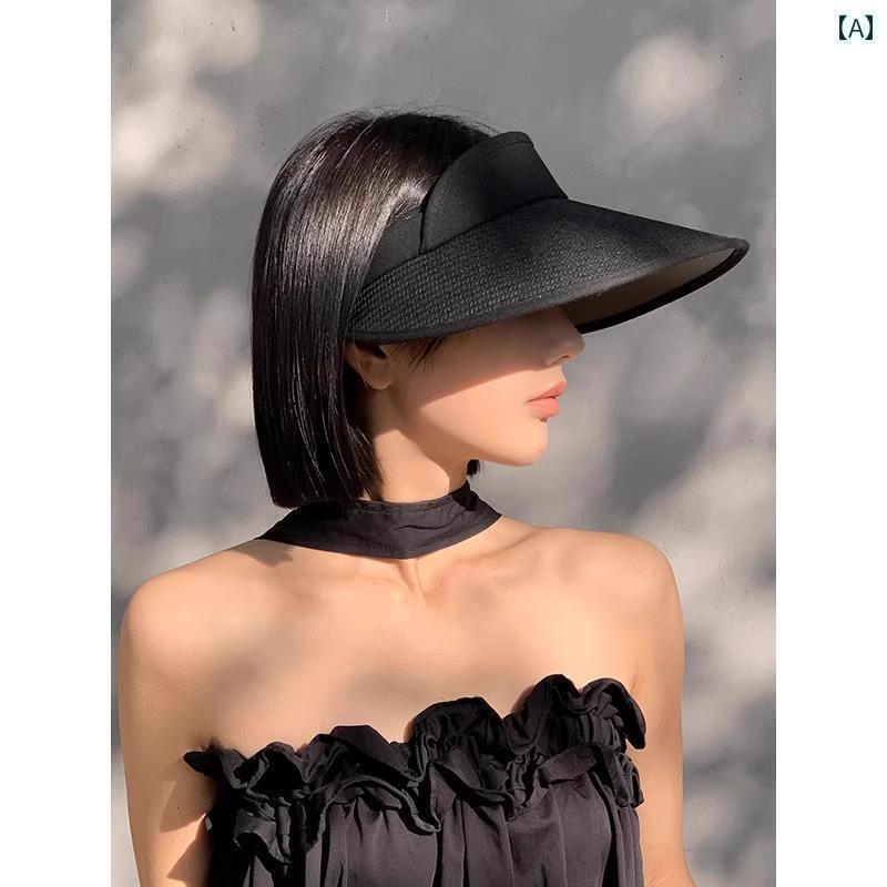 帽子 レディース サンハット レディース夏の屋外で紫外線を防ぐ小さい草帽としてエレガントでフランス..