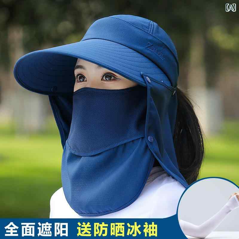 帽子 レディース サンハット レディース日除けつば広帽UV対策付きのフェイスカバー付き。夏の首を守るU..