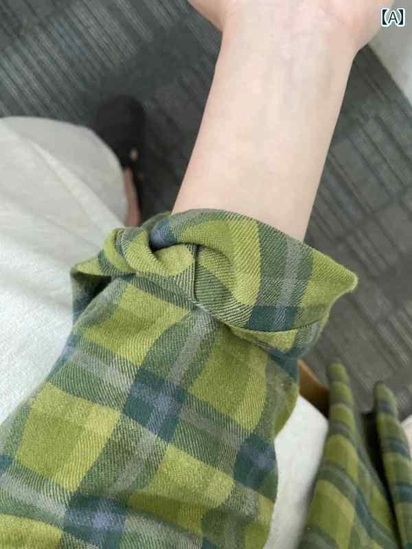 レディース チェック トップス 美 白 緑の チェック 柄が とっても かっこいいですね シャツ ジャケット 2024新 スタイル レディース 夏 トップス