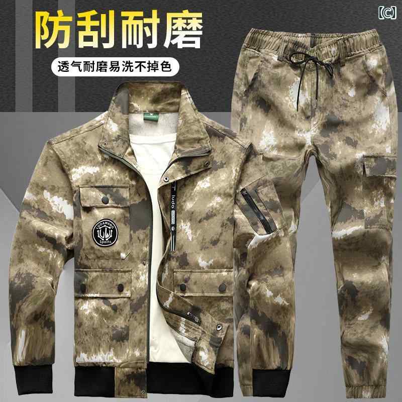 　作業服　セット 男性用 迷彩 スーツ 春秋 スタイル フード付き 作業着 耐摩耗 防...