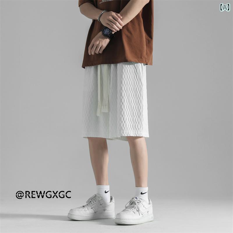 　ショートパンツ　ハーフパンツ テクスチャー ドア イス シルクショーツ メンズ 夏 薄手 ブランド カ..