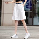 ショートパンツ ハーフパンツ 2025 夏 薄手 スーツ ミディアム 丈 パンツ ハイウエスト スカート カジュアル ワイド レッグ ホワイト ショート 大き...