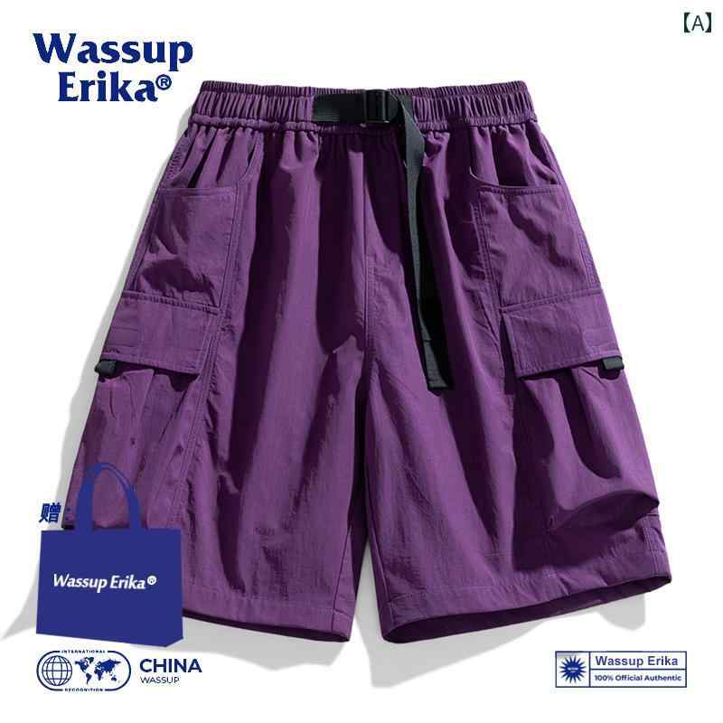 　ショートパンツ　ハーフパンツ WASSUP ERIKA アメリカン 機能 スタイル ワークウェア パープル ショーツ メンズ 夏 カップル ドーパミン カジュアル