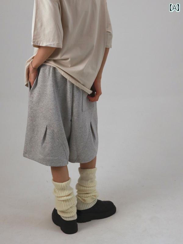 　レディース　ショート　パンツ　 Yichen YICHEN 夏 立体 プリーツ ゆったり 5点 カジュアル スウェットパンツ オーバーニー ショート パンツ ユニセックス