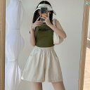 ショート ハーフ パンツ  カーキ色の コットンと リネンの ショート パンツ レディースの 夏 薄手 2025 ゆったり カジュアル オーバー オール アウ...