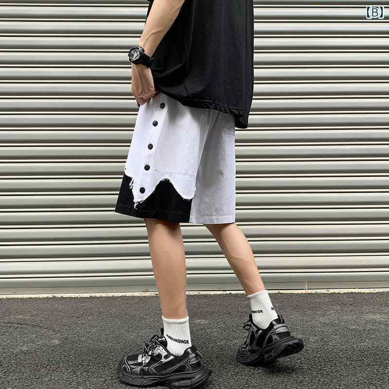 　ショート　ハーフ　パンツ　 フェイク ツーピース 破れ ショート パンツ メンズ ...