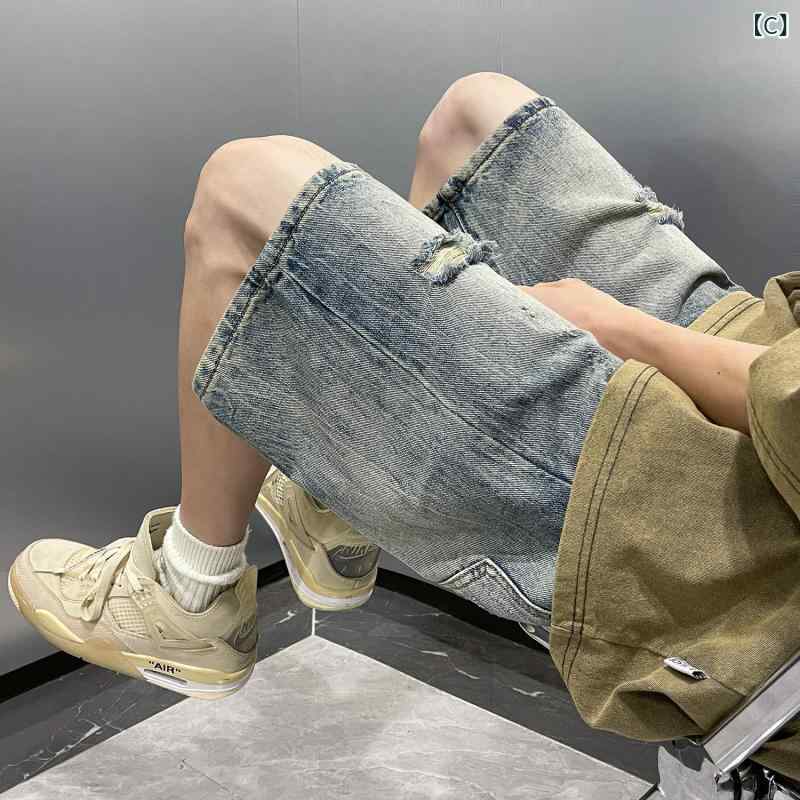 　ショート　ハーフ　パンツ　 破れた デニムショートパンツ メンズ 夏 薄手 2024 ...