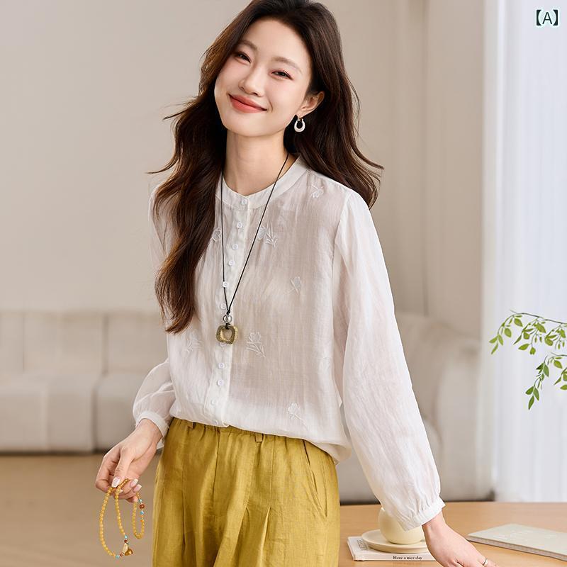 　レディース　シャツ　トップス 女性用 ラミー シャツ 贅沢で 若 見え スタイル 2025年の新 美しい 小さい コットンと リネンの トップス