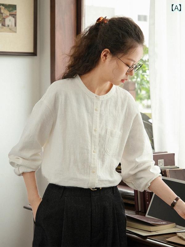 　レディース　シャツ　トップス 春の レディース ピンクの コットンと リネンの 長袖 シャツ ジャケッ..