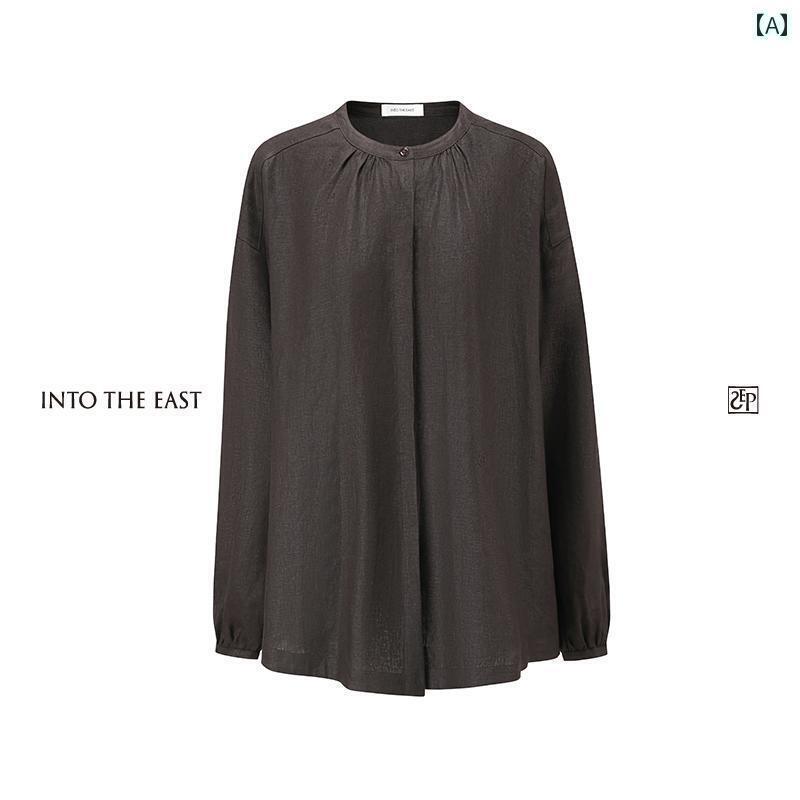 レディース シャツ トップス イントゥザ イースト リネン クルー ネック フィット シャツ