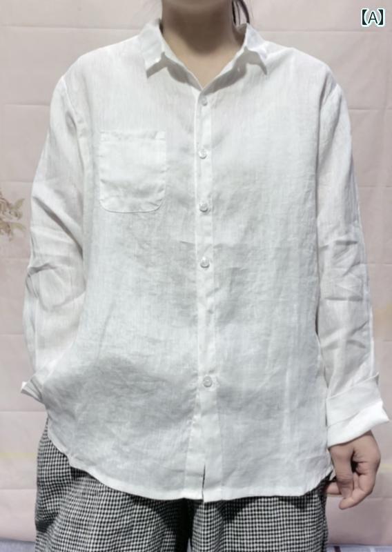 レディース　　シャツ　トップス リネン 春 シンプル ゆったり カジュアル カーディガン シャツ 女性 ..