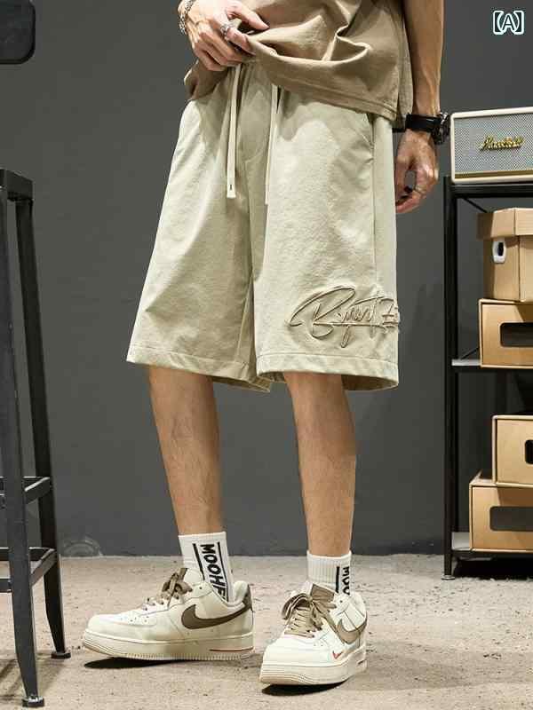 　ショート　ハーフ　パンツ　 冷感 ショーツ メンズ 夏 薄手 ゆったり スポーツ アメリカン レター 刺..