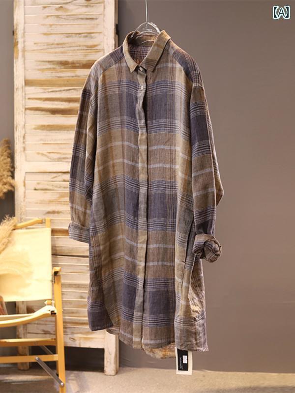 レディース　　シャツ　トップス 2025 春秋 カジュアル アーティスティック チェック 柄 カーディガン ..