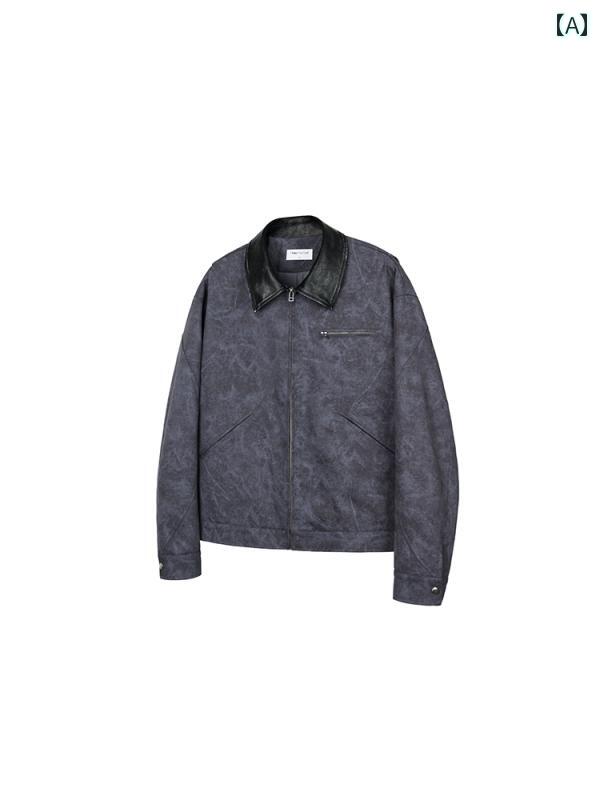 　アウター　メンズ　ジャケット　パーカ OkayThxBye デトロイト J 97 マーブル ダーク パターン ショート ワイド クリーン フィット ベーシック ジャケット コート トップス メンズ