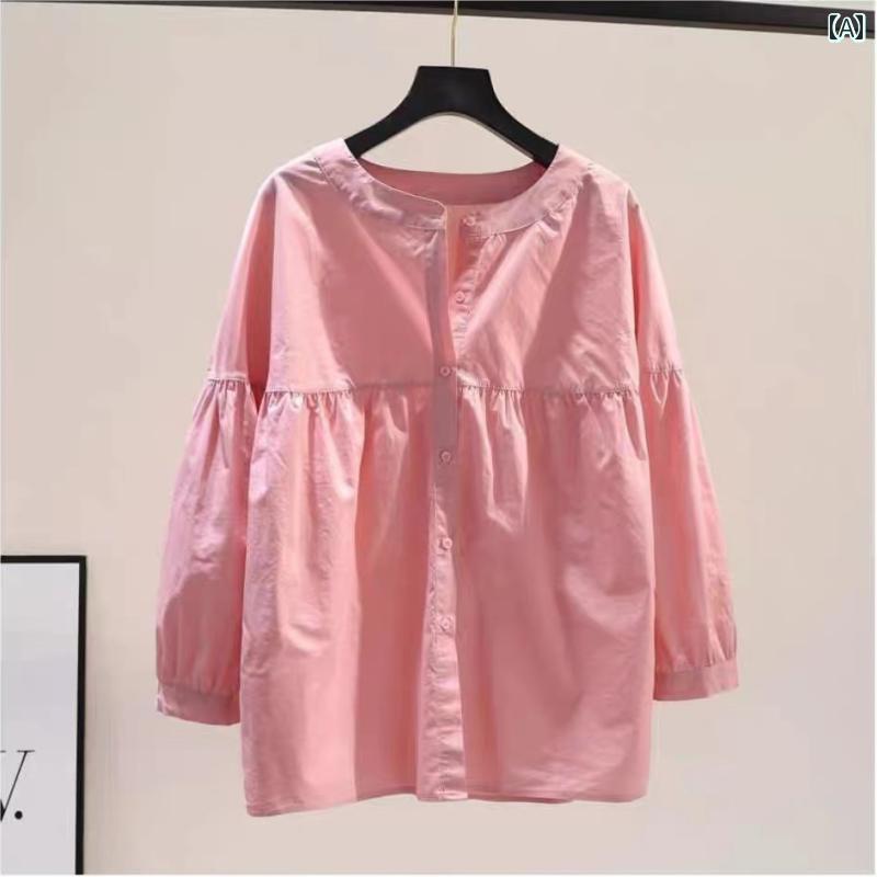 レディース シャツ トップス イタリアン テール シングル カット ラベル レディース 夏と 秋 パフスリーブ コットンと リネンシャツ ゆったり 大きいサイズ 綿 トップ