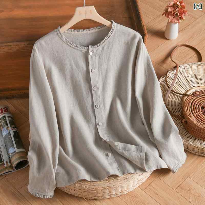 レディース　　シャツ　トップス 麻の 高級 レディーストップス 2025 春秋 レディース 服 文学 レトロ シャツ 長袖 木 耳