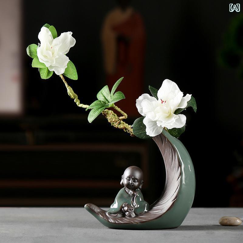 ホビー 雑貨 装飾品 チャイナ風 創造的な 花瓶 セラミック ホーム 学習 机 アンティーク 棚 装飾 禅 盆栽 装飾品