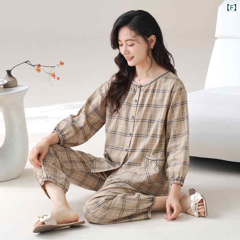 　パジャマ　レディース　上下 織り 綿 ガーゼ パジャマ 女性 2025 春秋 スタイル 七分袖 夏 薄手 ホー..